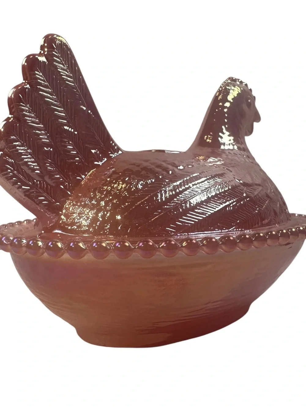Rose’s Closet Pink Carnival Glass Hen on Nest 3 1/2” tall 4 3/4” long New - Picture 6 of 10